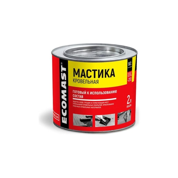 Кровельная мастика ECOMAST 2 л, металлическая упаковка 24590 Кровельная мастика ECOMAST 2 л, металлическая упаковка 24590