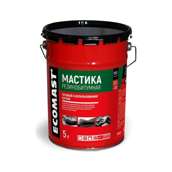 Резинобитумная мастика ECOMAST 5 л, металлическая упаковка 24602 Резинобитумная мастика ECOMAST 5 л, металлическая упаковка 24602