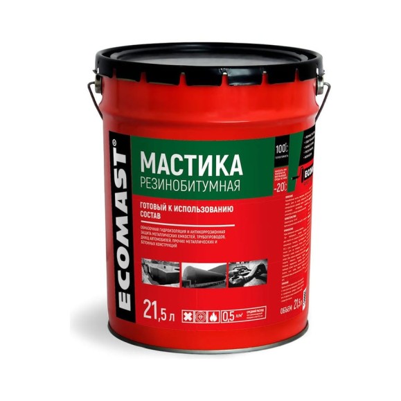 Резинобитумная мастика ECOMAST 21,5 л, металлическая упаковка 24634 Резинобитумная мастика ECOMAST 21,5 л, металлическая упаковка 24634