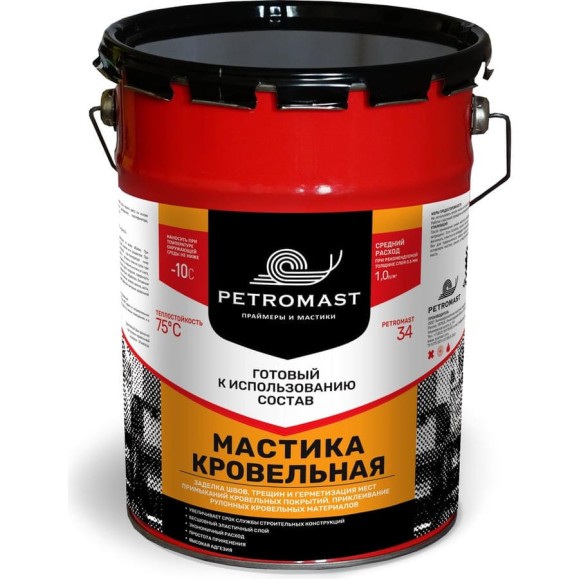 Кровельная мастика PETROMAST 10 л, металл 24620 10110 00-00001909 Кровельная мастика PETROMAST 10 л, металл 24620 10110 00-00001909
