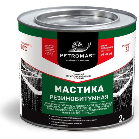 Резинобитумная мастика PETROMAST 2 л, металл 24607 10302 00-00001615 Резинобитумная мастика PETROMAST 2 л, металл 24607 10302 00-00001615