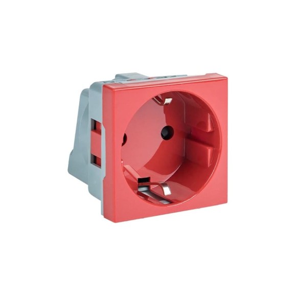 Розетка EKF 45х45, с заземлением, красная, прямая E2MR16-028-70