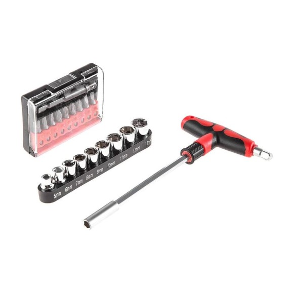 Отвертка HAMMER Flex 601-027 с набором бит и головок 19 шт. Т-образная рукоятка, CRV 400834