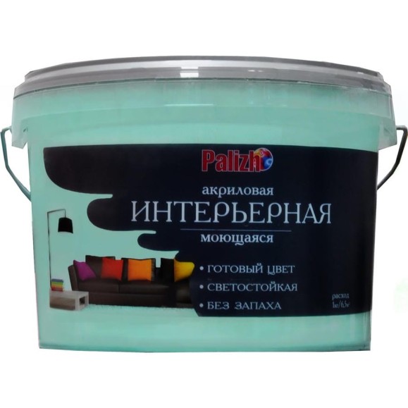 Акриловая краска PALIZH интерьерная моющаяся №307 мята 3,7кг 1/4 11605598 Акриловая краска PALIZH интерьерная моющаяся №307 мята 3,7кг 1/4 11605598