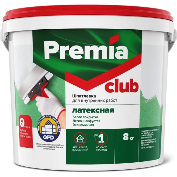 Латексная шпаклевка Premia Club для внутренних работ, ведро 8 кг О03940
