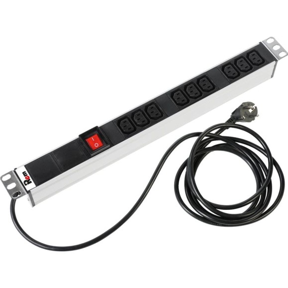 Блок розеток REM Rem-16 с выключателем, 9 IEC 60320 C13, 16 A, алюминий, 19, шнур 1,8 м R-16-9C13-V-440-1.8