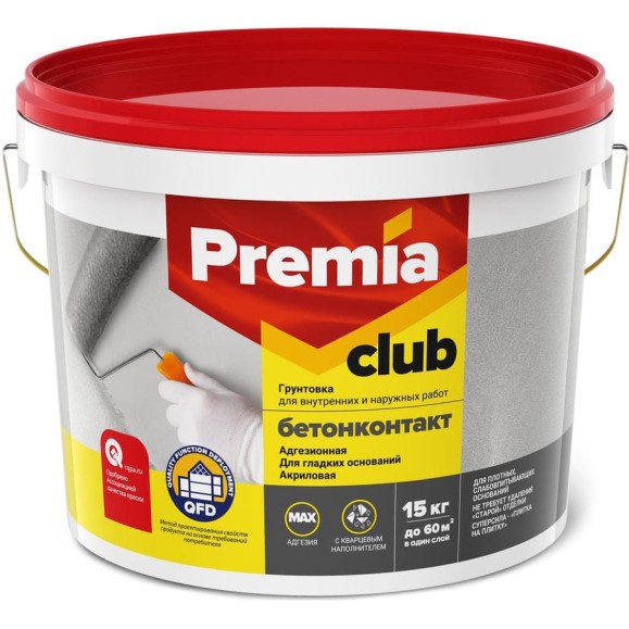 Адгезионная грунтовка PREMIA CLUB бетонконтакт, ведро 15 кг О03929 Адгезионная грунтовка PREMIA CLUB бетонконтакт, ведро 15 кг О03929