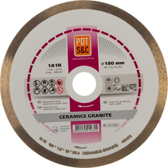 Диск алмазный отрезной Ceramics Granite 820401CRMG 1A1R (180х1.6х10х25.4 мм) ПАИ 4820235010355 Диск алмазный отрезной Ceramics Granite 820401CRMG 1A1R (180х1.6х10х25.4 мм) ПАИ 4820235010355