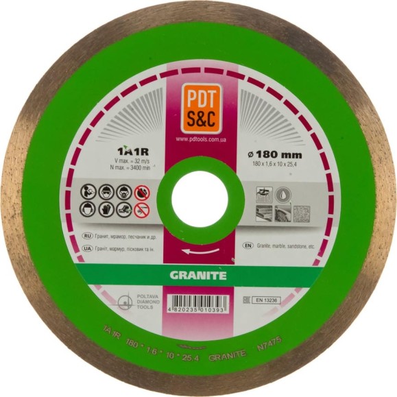 Диск алмазный отрезной Granite 820401CGR 1A1R (180х1.6х10х25.4 мм) ПАИ 4820235010393 Диск алмазный отрезной Granite 820401CGR 1A1R (180х1.6х10х25.4 мм) ПАИ 4820235010393