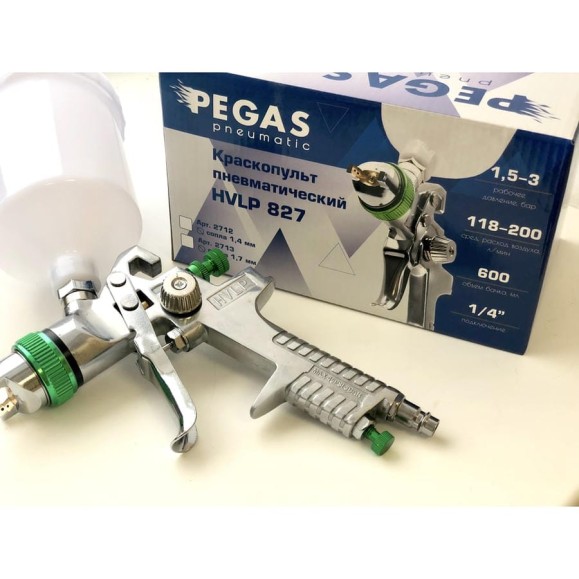 Краскопульт Pegas pneumatic HVLP827 сопло 1.7 мм 2713 Краскопульт Pegas pneumatic HVLP827 сопло 1.7 мм 2713