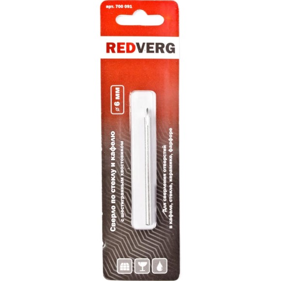 Сверло по стеклу и керамике 6 мм REDVERG 6621201 Сверло по стеклу и керамике 6 мм REDVERG 6621201