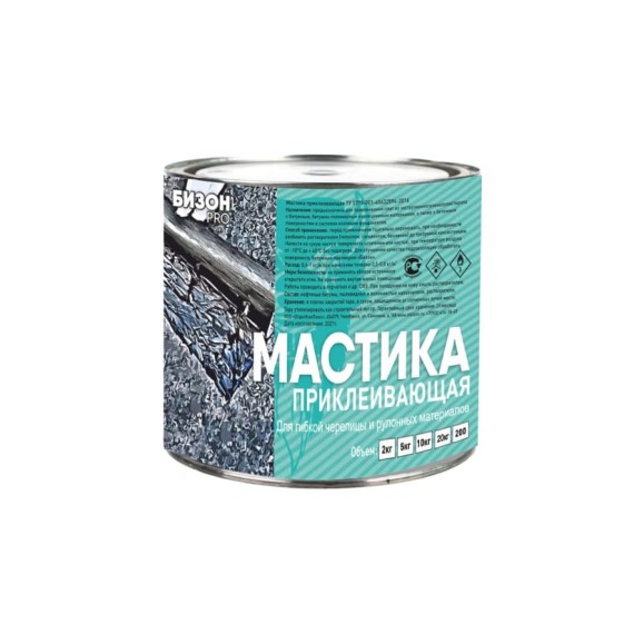 Каучуко-битумная приклеивающая мастика Бизон 2л 901602 Каучуко-битумная приклеивающая мастика Бизон 2л 901602