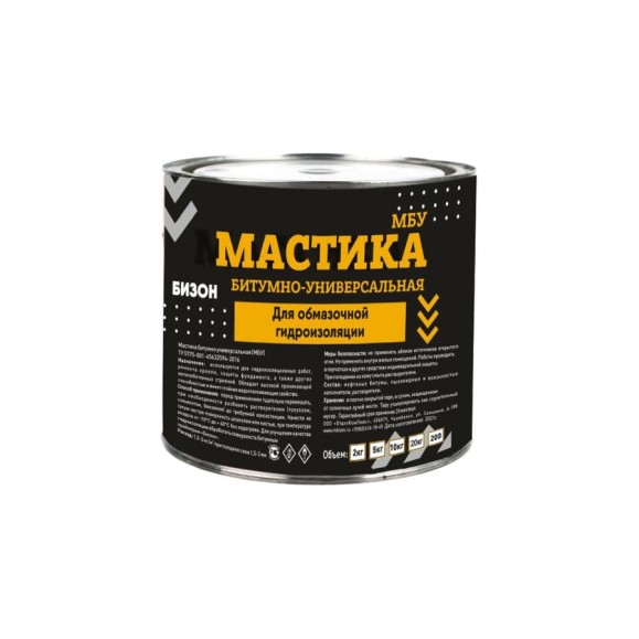 Универсальная битумная мастика Бизон МБУ 2 л 901002 Универсальная битумная мастика Бизон МБУ 2 л 901002
