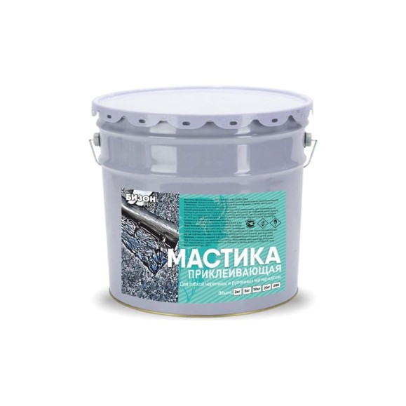 Каучуко-битумная приклеивающая мастика Бизон 10л 901610 Каучуко-битумная приклеивающая мастика Бизон 10л 901610