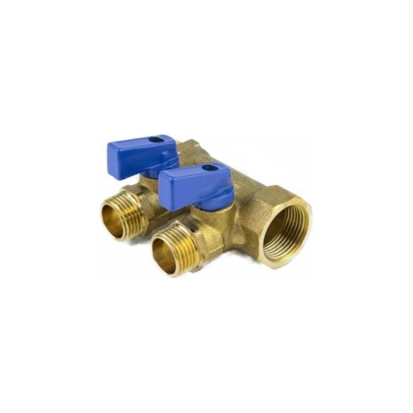 Коллектор Aquasfera латунь, шаровой кран, синий, 3/4", 2 выхода, 1/2", 35 мм 9025-01 027-8990