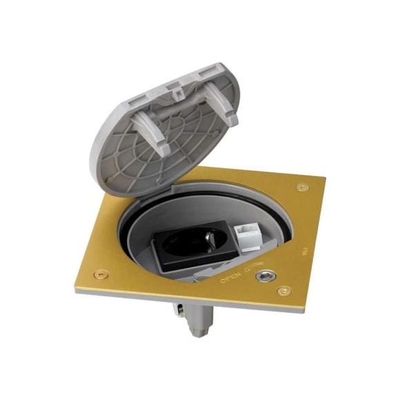 Влагостойкая основа с розеткой Simon, IP66 2PE Schuko К45 RJ45 5e UTP с замком латунь KSE15USEC-23-71