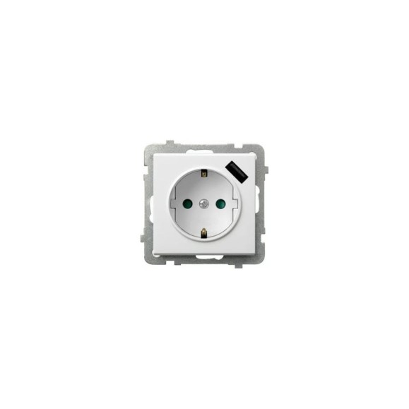Розетка Ospel Sonata 1-я с/з Schuko+USB-зарядное устройство, белый GP-1RSPUSB/m/00 Розетка Ospel Sonata 1-я с/з Schuko+USB-зарядное устройство, белый GP-1RSPUSB/m/00