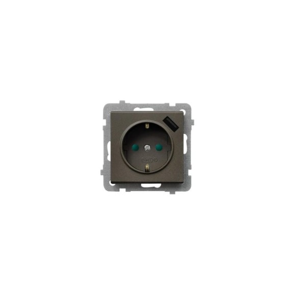 Розетка Ospel Sonata 1-я с/з Schuko+USB-зарядное, устройство, шоколадный металлик GP-1RSPUSB/m/40 Розетка Ospel Sonata 1-я с/з Schuko+USB-зарядное, устройство, шоколадный металлик GP-1RSPUSB/m/40
