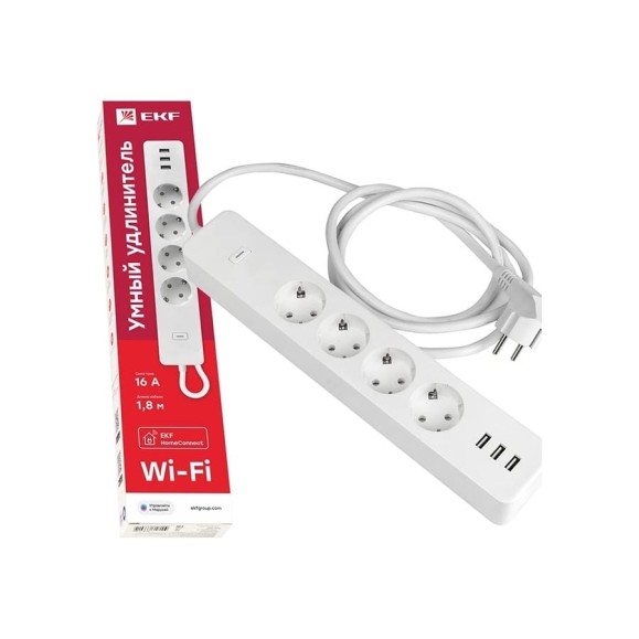 Умный удлинитель c USB EKF Wi-Fi HomeConnect RCE-1-WF