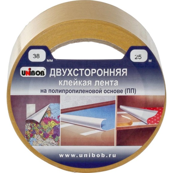 Двухсторонняя клейкая лента UNIBOB 38 мм х 25 м полипропилен 214983 Двухсторонняя клейкая лента UNIBOB 38 мм х 25 м полипропилен 214983