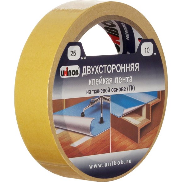 Двухсторонняя клейкая лента UNIBOB тканевая 25 мм х 10 м 214988 Двухсторонняя клейкая лента UNIBOB тканевая 25 мм х 10 м 214988
