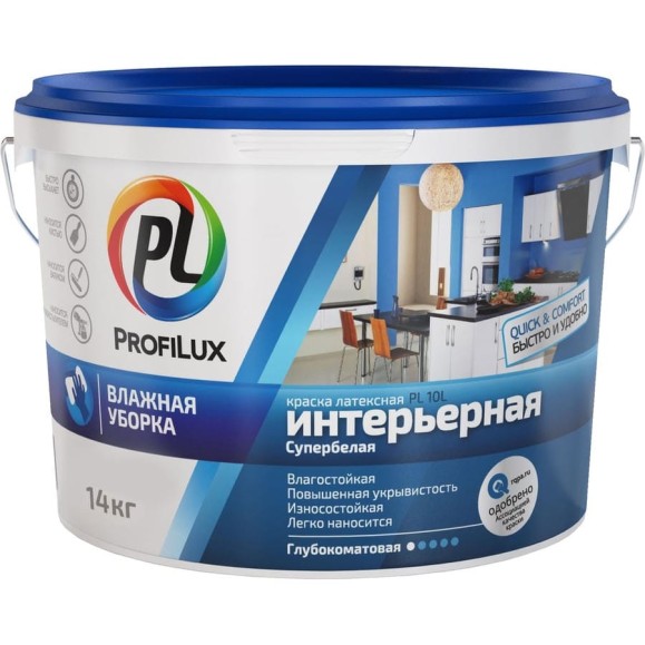 Латексная влагостойкая краска Profilux ВД PL 10L белая, 14 кг МП00-004915 Латексная влагостойкая краска Profilux ВД PL 10L белая, 14 кг МП00-004915