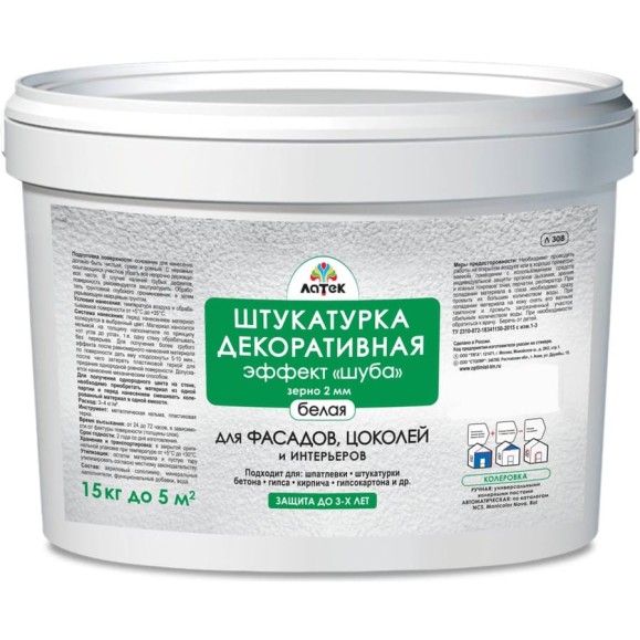 Штукатурка Шуба Л308 (15 кг; зерно 2 мм) Латек LAS027 Штукатурка Шуба Л308 (15 кг; зерно 2 мм) Латек LAS027