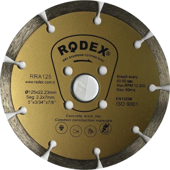 Диск алмазный отрезной сегментный Rodex стандартный 125х1.9х22.2 мм Bull RRA125 Диск алмазный отрезной сегментный Rodex стандартный 125х1.9х22.2 мм Bull RRA125