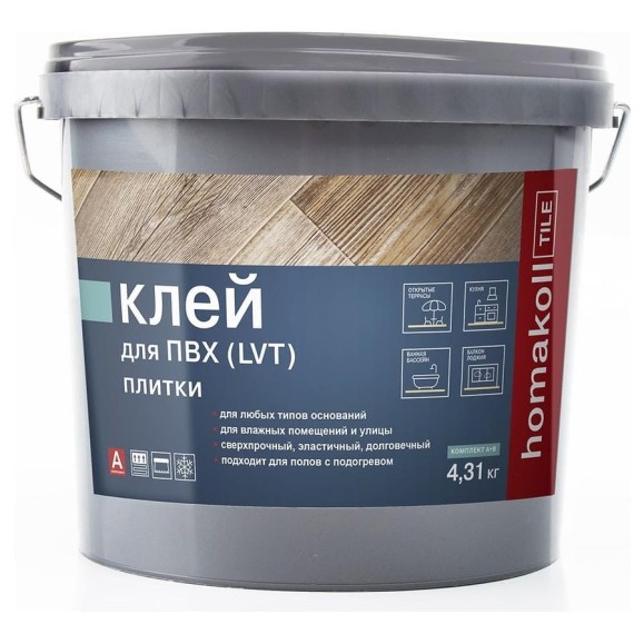 Влагостойкий клей для ПВХ и LVT плитки Homakoll Tile 2K PU, 4.31 кг 467629 Влагостойкий клей для ПВХ и LVT плитки Homakoll Tile 2K PU, 4.31 кг 467629