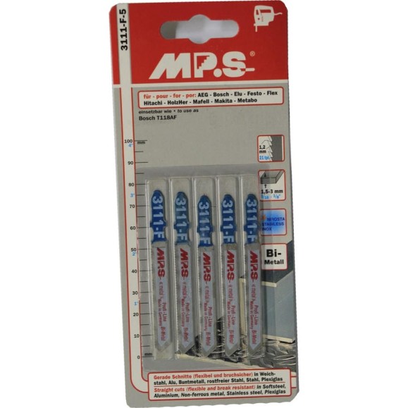 Пилки Bi-Metal (75х50х1.2 мм; 5 шт.) для тонкого металла и пластика MPS 3111-F