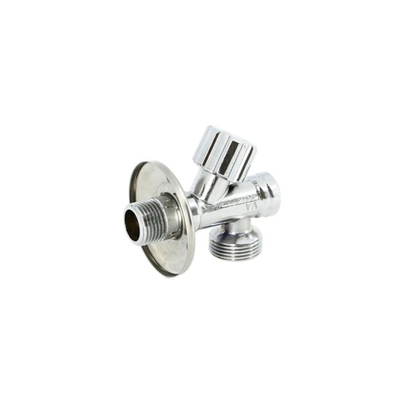 Вентиль Uni-Fitt НН 1/2" х 3/4" для подключения стиральных машин с фильтром, хром 187F2300
