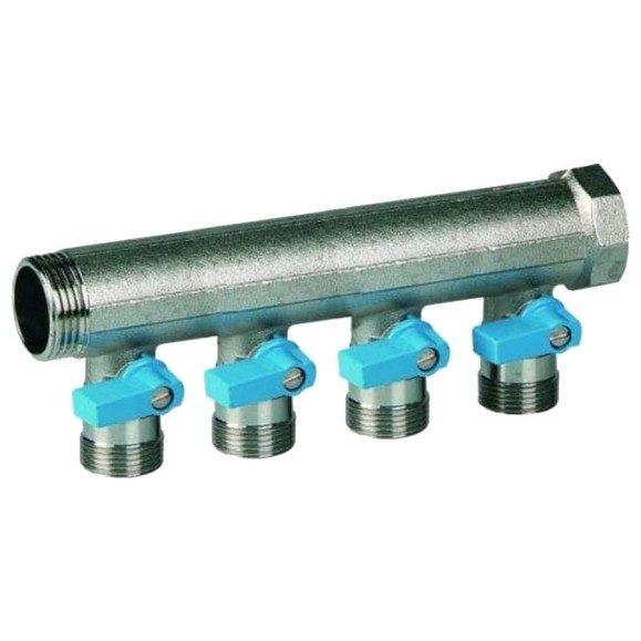 Коллектор с синими шаровыми кранами HENCO 3/4"НР под евроконус, 3/4"-4xEK14,16,18,20 VB050504-BLAUW