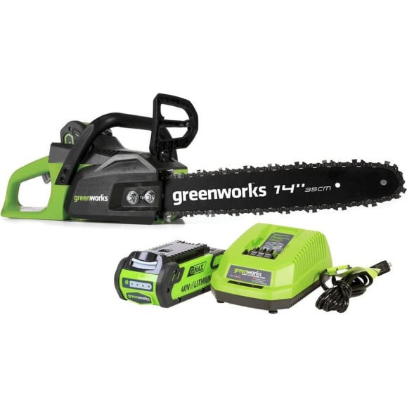 Бесщеточная аккумуляторная цепная пила Greenworks GD40CS15K4 40 В, с АКБ 6 А*ч и ЗУ 2005707UF Бесщеточная аккумуляторная цепная пила Greenworks GD40CS15K4 40 В, с АКБ 6 А*ч и ЗУ 2005707UF