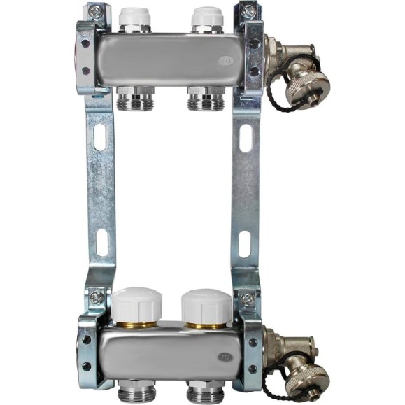 Коллекторная группа из нержавеющей стали COLSYS 805R 2 выхода, с отсечными, термостатическими и дренажными клапанами 1805R22502