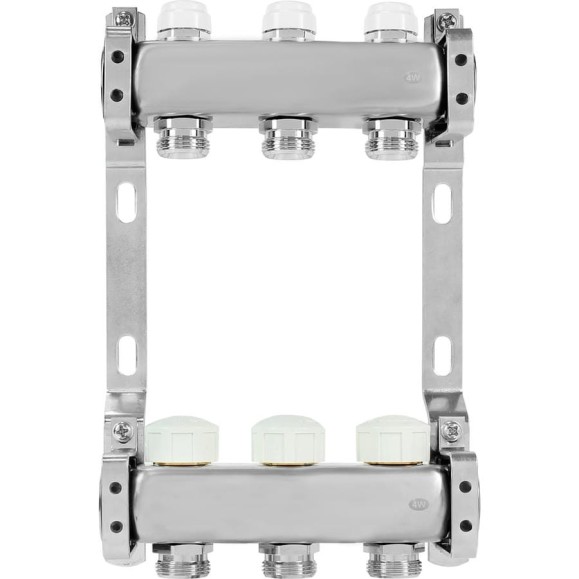 Коллекторная группа из нержавеющей стали COLSYS 805 3 выхода, с отсечными и термостатическими клапанами 180522503 Коллекторная группа из нержавеющей стали COLSYS 805 3 выхода, с отсечными и термостатическими клапанами 180522503