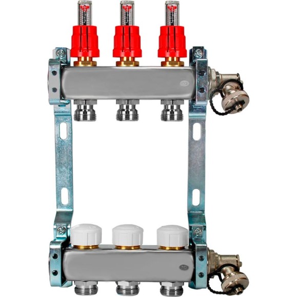 Коллекторная группа из нержавеющей стали COLSYS 804R 3 выхода, с расходомерами, термостатическими и дренажными клапанами 1804R22503 Коллекторная группа из нержавеющей стали COLSYS 804R 3 выхода, с расходомерами, термостатическими и дренажными клапанами 1804R22503