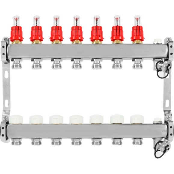 Коллекторная группа из нержавеющей стали COLSYS 802 7 выходов, с расходомерами, термостатическими и дренажными клапанами и воздухоотводчиками 180222507