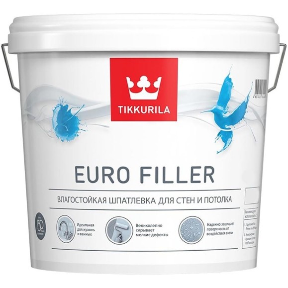 Шпаклевка влагостойкая Евро Филлер 10 л Tikkurila 204675 700012221 Шпаклевка влагостойкая Евро Филлер 10 л Tikkurila 204675 700012221