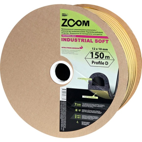 Промышленный уплотнитель ZOOM D, SOFT, 12мм x10 мм, 150 м, черный 02-2-5-101