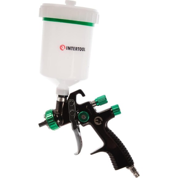 Пневматический краскопульт INTERTOOL LVLP GREEN, форсунка 1.3 мм, бачок 600 мл, PT-0132