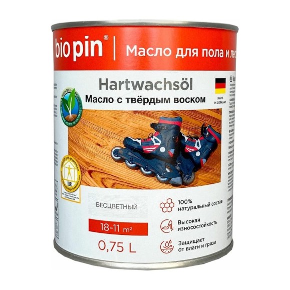 Масло для пола с твердым воском BIO PIN 1910 Hartwachsol бесцветное 0,75 л 19101 Масло для пола с твердым воском BIO PIN 1910 Hartwachsol бесцветное 0,75 л 19101