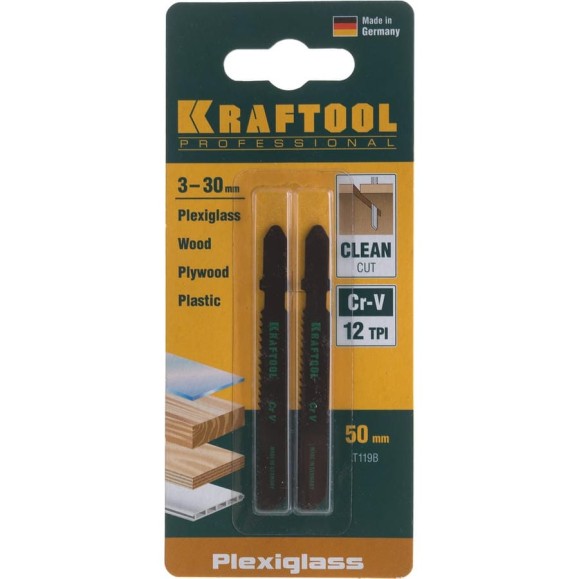 Полотна Kraftool для электролобзика по дереву 55x2 мм чистый рез 2 шт. EU T119B 159535-2 Полотна Kraftool для электролобзика по дереву 55x2 мм чистый рез 2 шт. EU T119B 159535-2