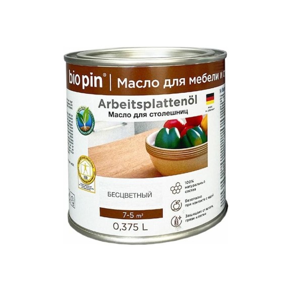 Масло для столешниц BIO PIN 0215 Arbeitsplattenol бесцветное 0,375 л 02150 Масло для столешниц BIO PIN 0215 Arbeitsplattenol бесцветное 0,375 л 02150