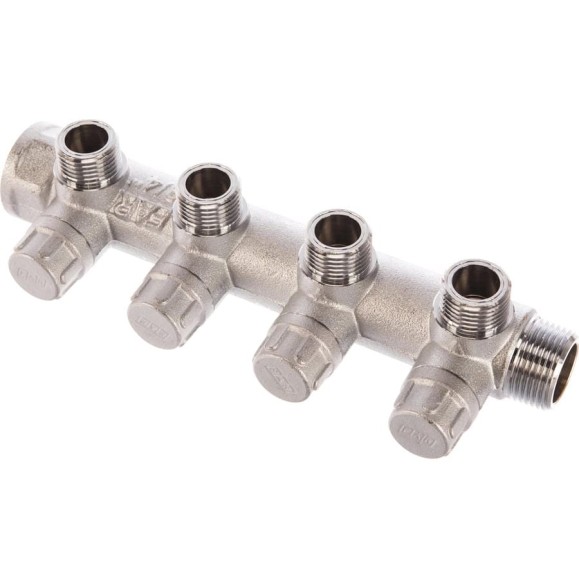 Коллектор запорный FAR 3/4" с 4 отв. 1/2" НР, плоск.присоед. FK 3873 3412TP