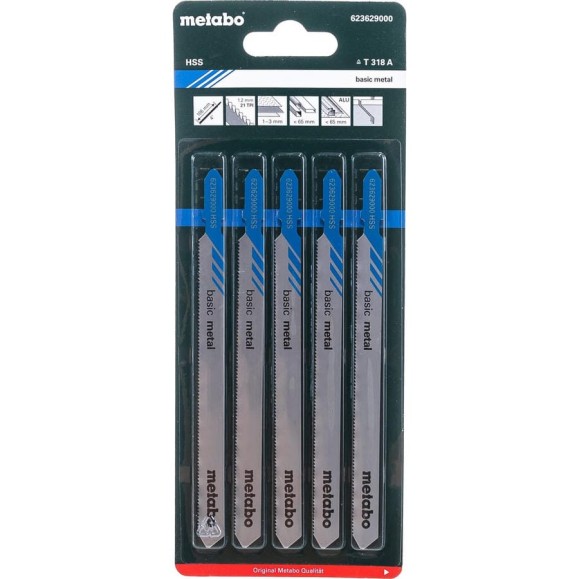 Пилки по стали и цветным металлам T318A (106х1.2 мм. HSS, 5 шт.) Metabo 623629000 Пилки по стали и цветным металлам T318A (106х1.2 мм. HSS, 5 шт.) Metabo 623629000