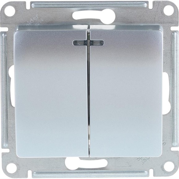 2-клавишный выключатель Systeme Electric (Schneider Electric) GLOSSA с подсветкой, сх.5а, 10АХ, алюминий GSL000353