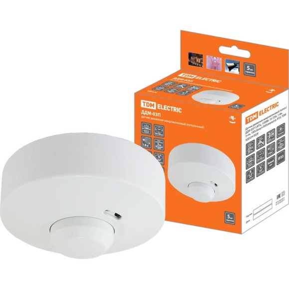 Датчик движения TDM ELECTRIC ДДМ-03П 5,8ГГц, 1200Вт, 10-720с, 1-8м, 3+лк, 180 сбоку+360 сверху гр, IP33 SQ0324-0028 Датчик движения TDM ELECTRIC ДДМ-03П 5,8ГГц, 1200Вт, 10-720с, 1-8м, 3+лк, 180 сбоку+360 сверху гр, IP33 SQ0324-0028