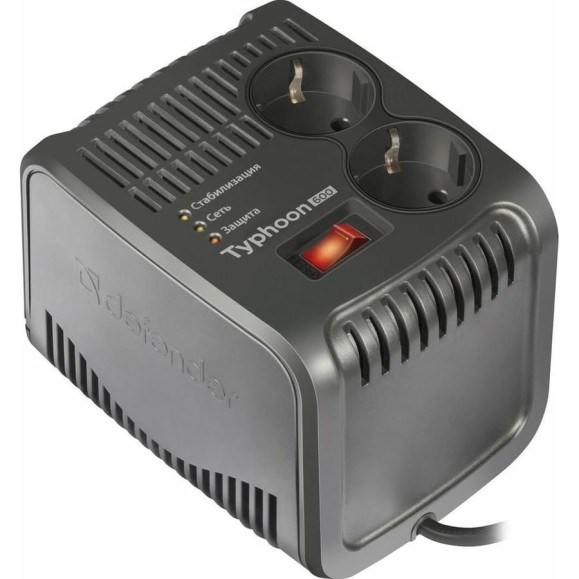 Стабилизатор напряжения Defender AVR Typhoon 600 200 Вт, 2 розетки 99032 Стабилизатор напряжения Defender AVR Typhoon 600 200 Вт, 2 розетки 99032