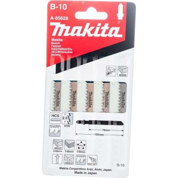 Набор пилок для лобзика по дереву (105х80х2.9 мм) Makita B10 А-85628 Набор пилок для лобзика по дереву (105х80х2.9 мм) Makita B10 А-85628
