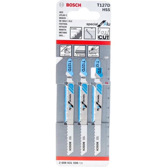 Пилки для лобзиков по металлу T127D HSS (74 мм) 3 шт. BOSCH 2608631508 Пилки для лобзиков по металлу T127D HSS (74 мм) 3 шт. BOSCH 2608631508